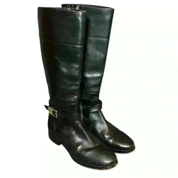 Michael Kors Women's Bryce Tall Boot Black Leather Zip Up Riding Boots Size 10. - Picture 1 of 14